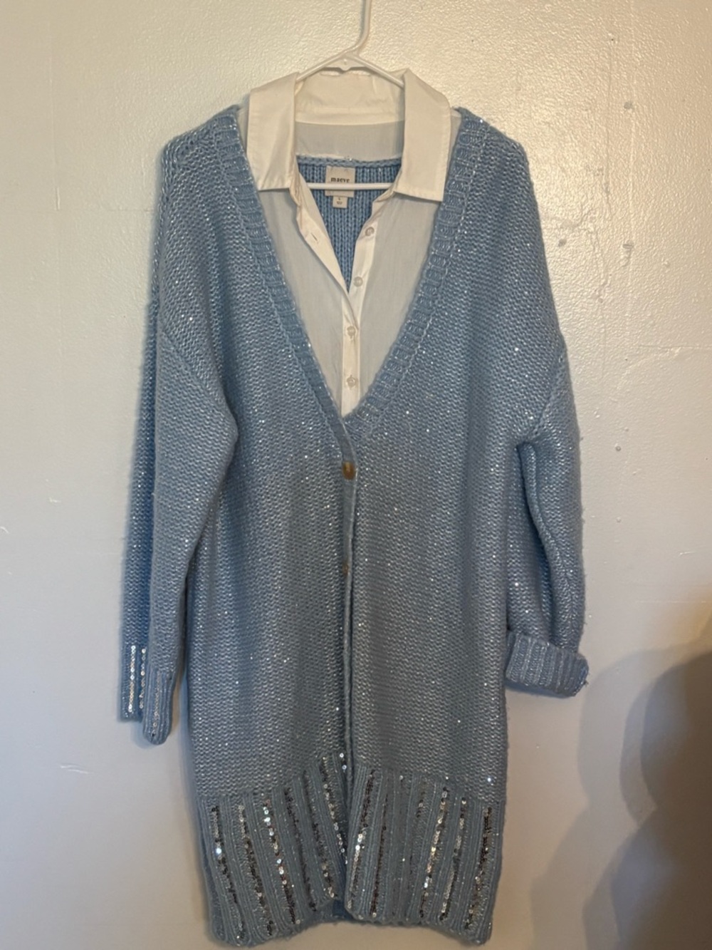 Light Blue Sequin Knit Cardigan Sweater dress